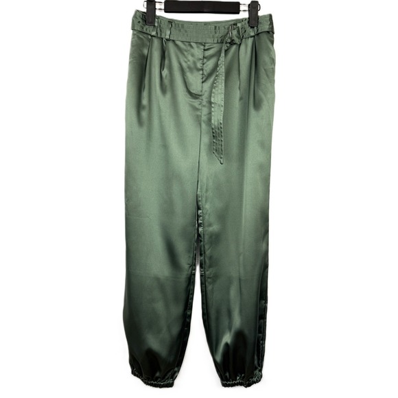 Anthropologie Maeve Parachute Satin Jogger Belted Green Pants  Size 2 - Picture 2 of 11